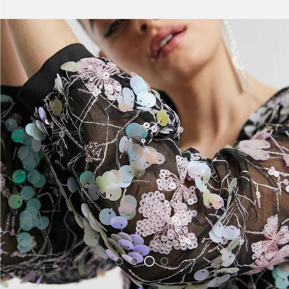 MOD CLOTH mermaid sequin Floral Black Dress with Pastel Accents NWT - Picture 5 of 6